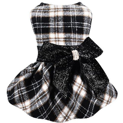 Dog Sweater Dress,Dog Dress for Small Dogs Girl, Plaid Winter Warm Fleece Lining Female Clothes, Pet Outfits Coat, Cat Apparel Christmas,Small,Black - color: Plaid Black, size: Small (Chest 16.9 in)
