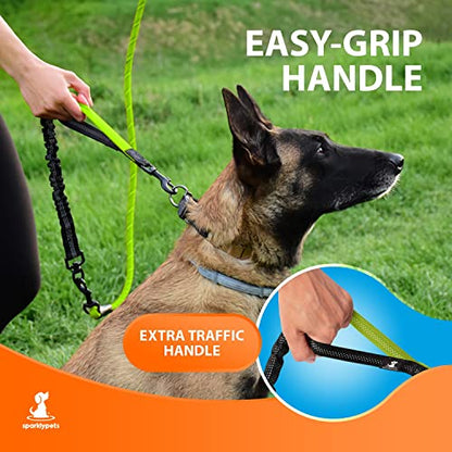 SparklyPets - Heavy Duty Bungee Rope Leash for Large and Medium Dogs - No Pull, Shock Absorber Long Dog Training Lead - No Slip Reflective Line for Outside (5.5 Ft Bungee Leash) - color: Green
