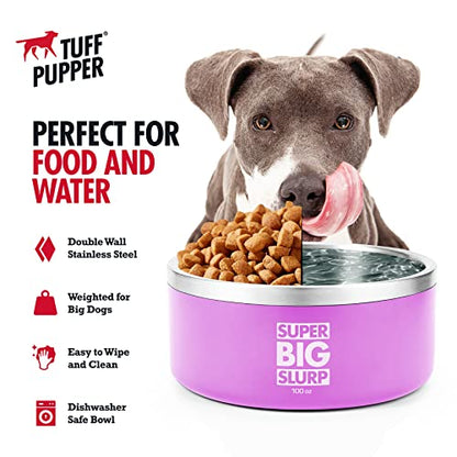 Tuff Pupper 100 oz Heavy Duty Insulated Stainless Steel Dog Bowl for Large Dogs, Non-Slip Base, Dishwasher Safe - color: Punch Pink, size: 100oz