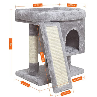 SYANDLVY Small Cat Tree for Indoor Cats, Cat Tower with Scratching Post, Modern Activity House for Large Cats, Condo with Board, Kittens Cave (Light Grey) - color: Light Grey