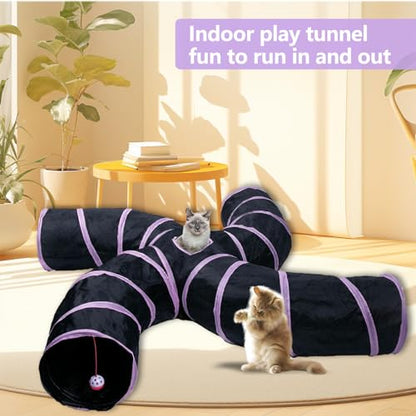 EGETOTA Cat Tunnel for Indoor Cats Large, with Play Ball S-Shape 4 Way Collapsible Interactive Peek Hole Pet Tube Toys, Puppy, Kitty, Kitten, Rabbit (S4 - Black & Pink) - color: S4 - Black & Pink