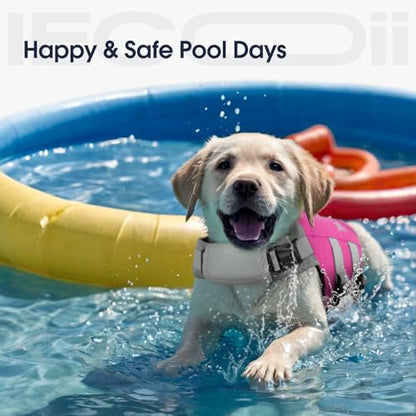 IECOii Large Dog Life Jacket for Swimming, Reflective Dog Floating Vest with Strong Life Handle and Metal D-Ring, Summer Beach & Pool Essentials Water Play Gear, Bright Pet Dogs Life Vest Rosered, L - color: Rose Red, size: Large Chest:22.8-29.5'')