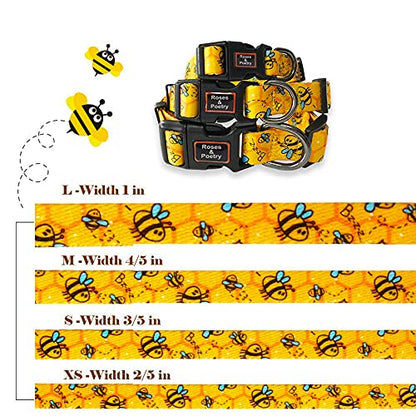 Roses&Poetry Dog Collar with Colourful Bee Patterns, Adjustable Durable Puppy Collars for Small Medium Large Dogs (Bee-XS) - color: Golden, size: XS
