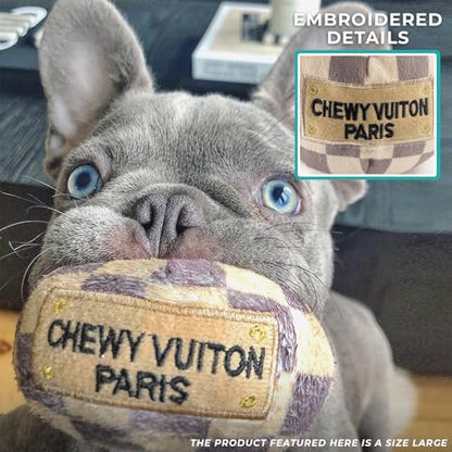 Haute Diggity Dog Chewy Vuiton Bone Ball & Handbag Plush Squeaky Dog Toys, Soft Durable Designer-Inspired Stuffed Puppy Chew Toys for Small & Medium Dogs, Machine-Washable (Tan Checker) One Size 3 Pcs - color: Checker Chewy Brown Trio, size: One Size