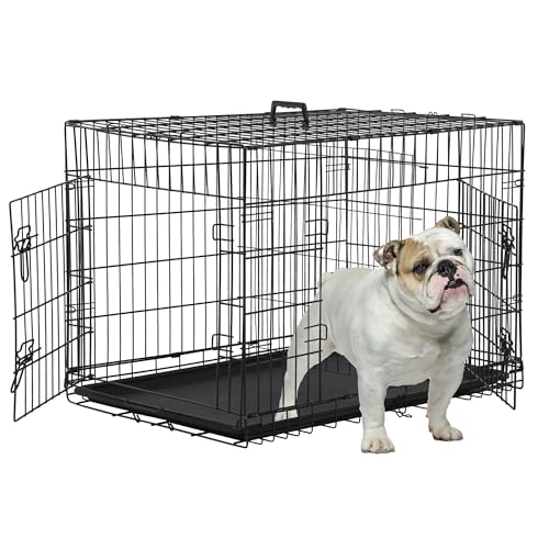 30 Inch Dog Crate, Puppy Crates for Small Dogs, Folding Metal Wire Dog Cage for Medium Dogs, Dog Crate w/Double-Door, Tray, Handle, Dog Kennel Outdoor/Indoor Pet Crates for Small Medium Dogs(Black) - color: Black, size: 30.0"L x 18.0"W x 20.0"H