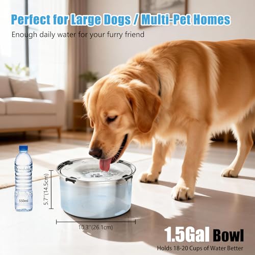 SCHITEC No Spill Dog Water Bowl for Large Dogs, 5.6L / 1.5 Gallon Stainless Steel Splash-Proof Slow Drinking Pet Dish with Floating Disk & Non-Slip Base, Mess-Free Design for Home or Travel-Light Gray - color: Light Gray
