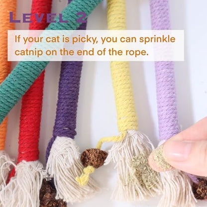 Kitten Toys, Cat Chew Toy for Teeth Cleaning, Catnip Rope Toys for Indoor Kittens, Interactive Cat Nip Teething Toys for Cats, Kitty Kicker Toy, 6 Pack (Plus 3 Pouches of Catnip) - size: Small 6 Pack