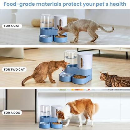 2 Pack Automatic Cat Feeder Stainless Steel Water Dispenser Gravity Food Feeder and Waterer Set with Pet Food Bowl for Small Medium Kitten Puppy Pets Large Capacity(Blue) - color: Blue
