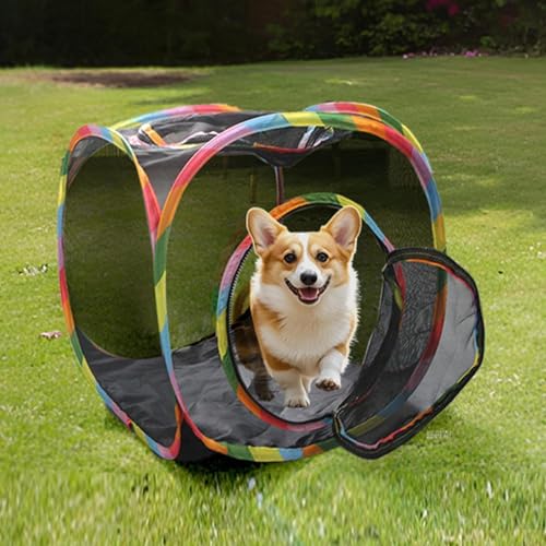 Cat Cube Tent, Rolling Cat Cube, Pop Up Mesh Cube for Cats, Pet Play Cubic Outdoor, Folding Pop Open Pet Animal Playpen, Ventilated Pet Playhouse for Puppy Kitten Bunny