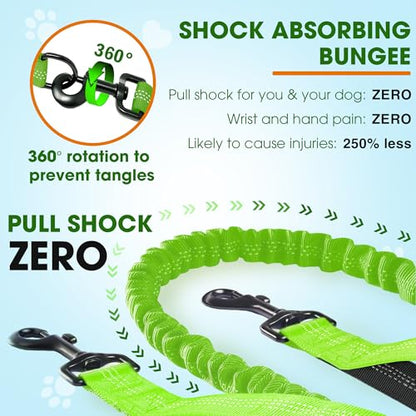 Hands Free Dog Leash with Waist Belt – No-Pull Bungee, Dual Padded Handles & Zipper Pouch for Running, Walking & Training – Adjustable Waist Leash for Large & Medium Dogs (Chartreuse) - color: Chartreuse