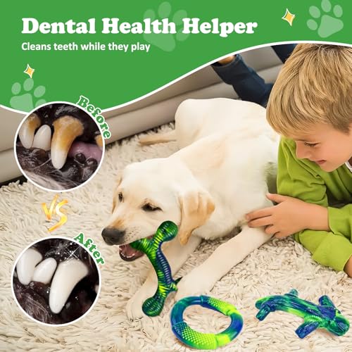 Furdog 3 Pack Dog Toys for Aggressive Chewers Indestructible Dog Toy for Large Dogs Tough Dog Toys to Keep Them Busy, Purple (Green) - color: Green