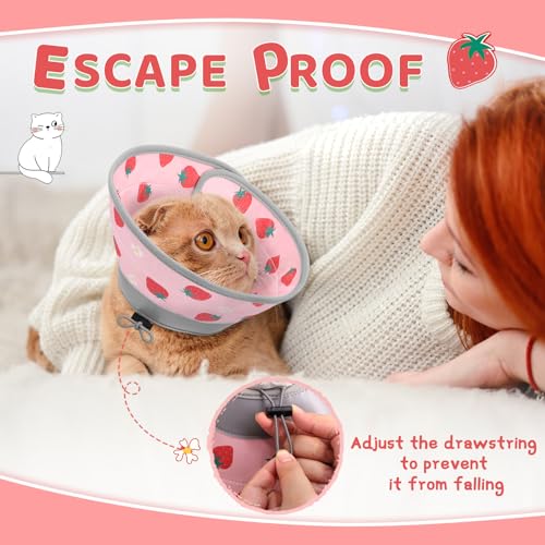 Cat Cone Collar Soft to Stop Licking, Adjustable, Foldable Lightweight Kitten Cones After Surgery Recovery for Cats & Kittens, Cat Cone Alternative, Easy Eating (Pink, M) - color: Pink, size: M