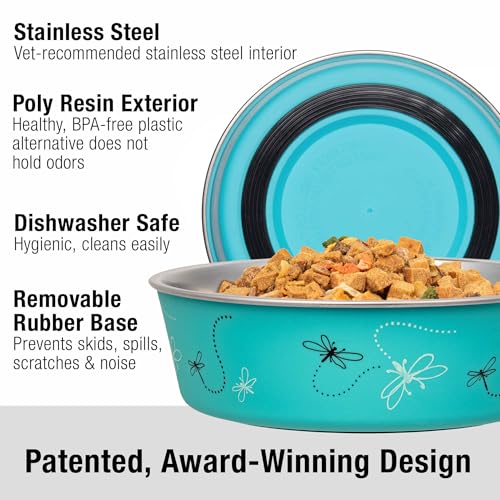 Loving Pets Bella Dog Bowls- Stainless Steel Dog & Cat Bowls - Spill Proof Dog Food Bowl, Cat Bowl, Puppy Essentials & Pet Supplies Great for Home & Travel (Small 10-20 lbs, Dragonfly) - color: Dragonfly, size: Small (10-20lbs)