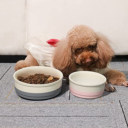 Sweejar Ceramic Dog Bowls, Dog Food Dish for Small Dogs and Cat, Heavy Duty Porcelain Pet Bowl for Canned Food and Water 17 Fl Oz （Gray） - color: Gray, style: Two-tone,5.5"x 2.2"(16 Fl Oz)