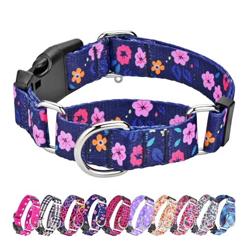 Martingale Collar for Dogs, Adjustable Soft Nylon Dog Collars with Special Design Cute Patterns for Puppy XSmall Dog Collar (X-Small,Blue Flower) - color: Blue Flower, size: X-Small