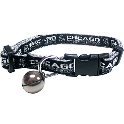 MLB CAT Collar Chicago White Sox Satin Cat Collar Baseball Team Collar for Dogs & Cats. A Shiny & Colorful Cat Collar with Ringing Bell Pendant - color: Chicago White Sox
