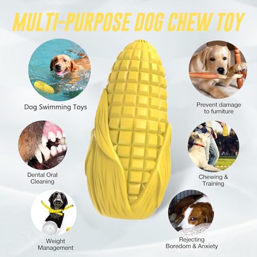 Dog Chew Toys for Aggressive Chewers,Idestructible Tough Durable Squeaky Interactive Dog Toys，Durable Dog Teeth Cleaning Toy for Medium Large Breeds，Corn Stick Toy (Yellow) - size: Yellow