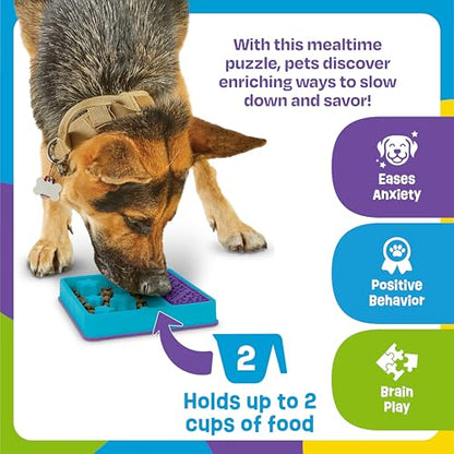 Brightkins Square 2-in-1 Slow Feeder Bowl and Lick Mat - Slow Feeder Dog Bowls, Dog Bowls for Fast Eaters, Interactive Puppy Bowl, Cat Food Puzzle, Puzzle for Dogs, Pet Dishwasher Safe Lick Mat - style: Slow Feeder & Lick Mat
