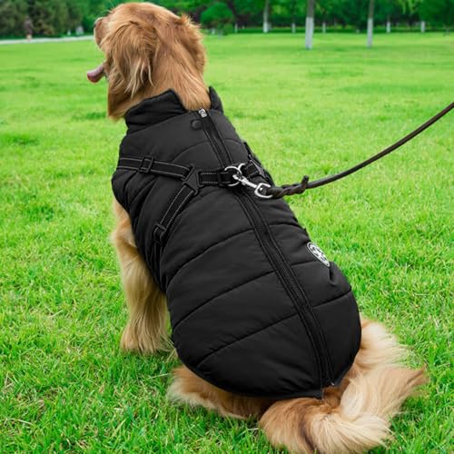 Dog Coat for Winter Waterproof Windproof 2 in 1 Dogs Jackets Fleece Large Dog Vest Harness Winter Warm Pet Black 4XL - color: Black, size: XXXX-Large