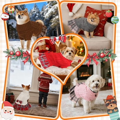 Hpetppy Dog Sweater Dress with Bowtie Turtleneck Warm Pullover Pet Sweater Soft Comfy Knitwear Dog Sweaters for Small Dogs Girl Pet Winter Clothes Cat Apparel with Leash Hole (Brown M) - color: Brown, size: Medium (9-15lbs)