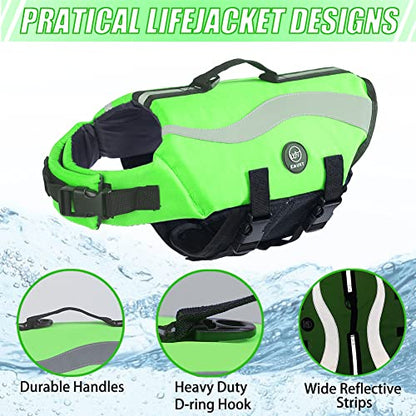 EMUST Dog Life Vests, Adjustable Life Jackets for Small Dogs with Enhanced Buoyancy, Small Dog Swim Vest with Durable Rescue Handle, Green,XS - color: Green, size: XS