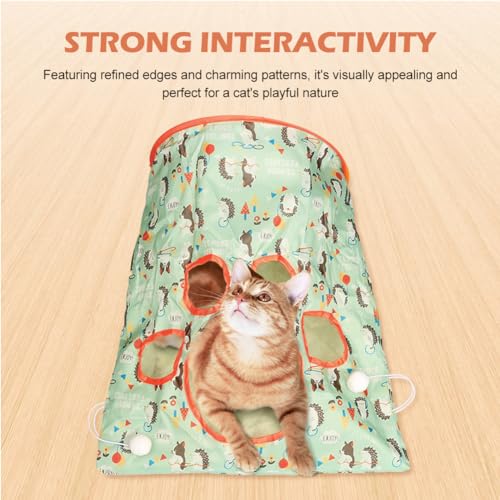SYCOOVEN Cat Tunnel Bag for Indoor Cats, Pet Collapsible Tunnel Crinkle Sack Bag with 1 Little Mouse & Toy Ball, Crinkle Paper Interactive Cat Toys Hide and Seek(Green Pattern) - color: green pattern