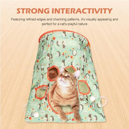 SYCOOVEN Cat Tunnel Bag for Indoor Cats, Pet Collapsible Tunnel Crinkle Sack Bag with 1 Little Mouse & Toy Ball, Crinkle Paper Interactive Cat Toys Hide and Seek(Green Pattern) - color: green pattern