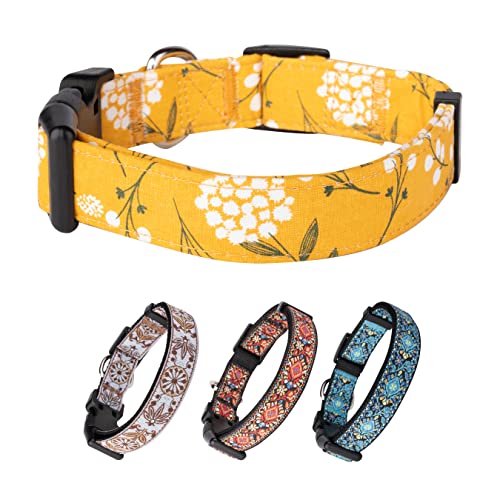 Yellow Dog Collar for Small Medium & Large Dogs - Heavy Duty Cotton, Long Lasting, Adjustable, Strong and Durable Collar - Ideal and Holiday Season - Get It Now! - color: Yellow Spring, size: Medium