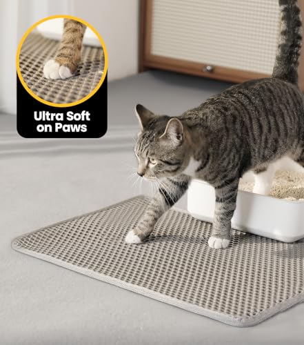 Cat Litter Trapping Mat, 27"x19" Universal Fit Litter Box Floor Mat, Hexagon Grids & Anti-Leak Base, Machine Washable, Non-Slip Kitty Mat for Most Homes, Gray - color: Gray