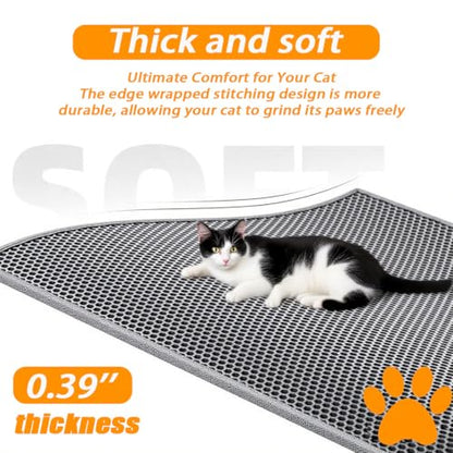 Large Cat Litter Mat, 46x32 Inches Extra Large Double Layer Honeycomb Cat Litter Trapping Mat, Non Slip Waterproof Urine Proof Mat, Scratch Resistant Durable Litter Rug - color: Grey 46"x 32"