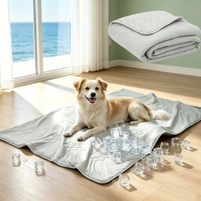EXPAWLORER Premium Dog Cooling Blanket,High Q-MAX 0.4+ Cold Washable Pet Mat with Cute Paw Pattern for Hot Weather,Lightweight Summer Dog Cooling Mat for Puppy,Cat (Grey,28x40 inches) - size: Medium