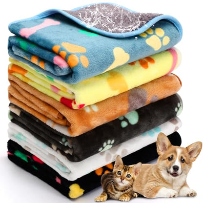 Tegeme 6 Pcs Waterproof Dog Blanket 30 x 20 Inch Paw Print Pet Blanket for Dogs Cats Puppy Washable Soft Fluffy Fleece Rug Flannel Throw Warm Sleep Mat for Kitten Doggy - size: 30 x 20 Inch