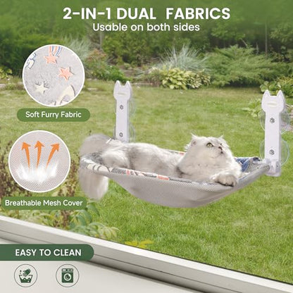 HiPetpy 2 Pack Cat Window Perch, Glow in The Dark Foldable Cat Hammock with Sunken Design & Removable Soft Cover, Breathable Cordless Window Bed for Resting Indoor Kitten (Shallow Perch, 2 Pack - L) - size: 2 Pack - L