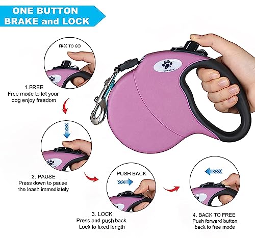 13 ft Retractable Dog Leash for Large Dogs up to 26 lbs,Tangle-Free Nylon Tape,Pink S - color: pink, size: Small