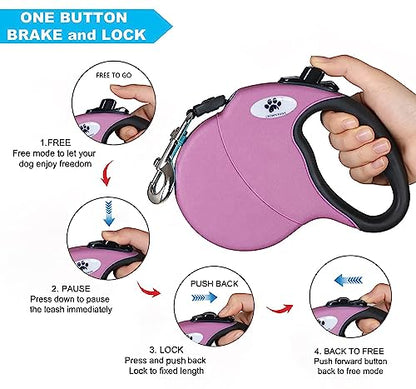 16 ft Retractable Dog Leash for Large Dogs up to 44 lbs,Tangle-Free Nylon Tape,Pink M - color: pink, size: Medium