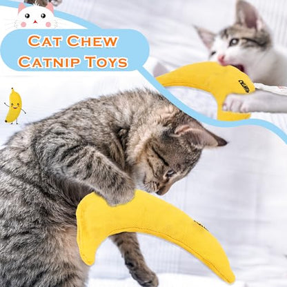 5 Pack Catnip Toys Yellow Banana Cat Chew Catnip Toys Stuffed Catnip Kitten Interactive Banana Cat Pillow for Cats Kitten Indoor Chew Bites Scrub Claws Toys