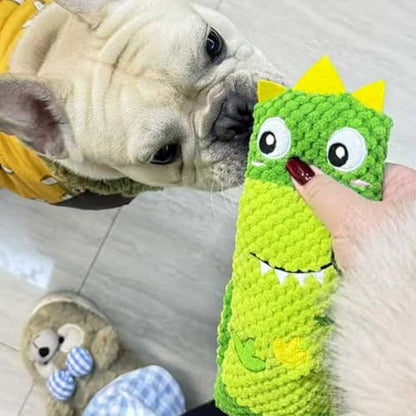 Hide and Seek Plush Dog Toys for Small Medium Dogs, Long Foldable Squeaky Chew Pet Toys with Sounder, Interactive Puzzle Treat Dispensing Machine, Tug of War Snuffle for Indoor Play (Dinosaur) - color: Green Dinosaur