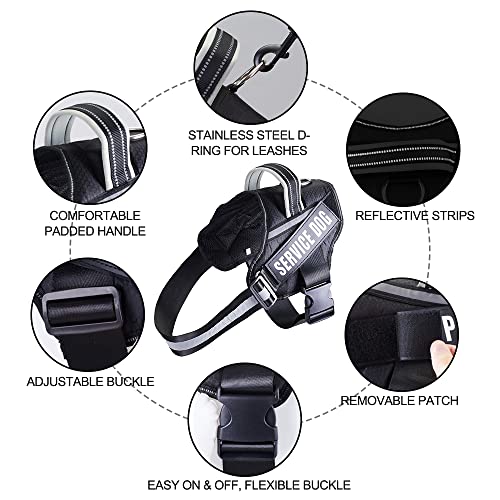 Dog Vest Harness and Patches Set, Animire in Training Service Dog Harness with 10 Dog Patches, Reflective Dog Vest with Handle for Small, Medium, Large, and Extra-Large Dogs - color: Black, size: MEDIUM (Chest: 21-28 Inch)