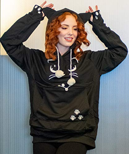 ALYC Unisex Hoodies Pet Holder Cat Dog Kangaroo Pouch Carries Pullover with Cat Printing Sweatshirt (Black, L) - color: Black, size: Large