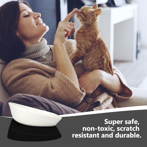 Bulldog Bowl Anti-Slip Dog Cat Dish Detachable Ceramic Pet Sterile Tilted Pet Feeder Slope Base (White Ceramic Bowl, 2 Cup) - color: Black(White Ceramic Bowl), size: 2 Cup ( Small/Medium Dog )