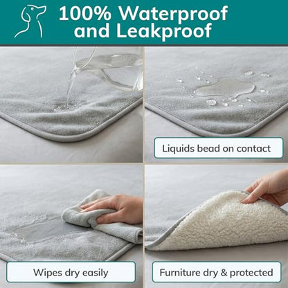 Waterproof Dog Blanket Washable – Leakproof XL Dog Blanket for Big Couch, Sectional & Car, Reversible - Gray Microfiber & Gray Sherpa Fleece, 47x57 Inches. - color: Gray Microfiber/Gray Sherpa, size: XL (47" x 57")
