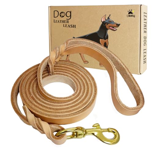LWBMG Leather Dog Leash - 6ft x 1/2 inch Heavy Duty, Braided, Comfortable for Large, Medium & Small Dogs - Training Tan - color: Tan, size: 6 ft x 1/2 inch
