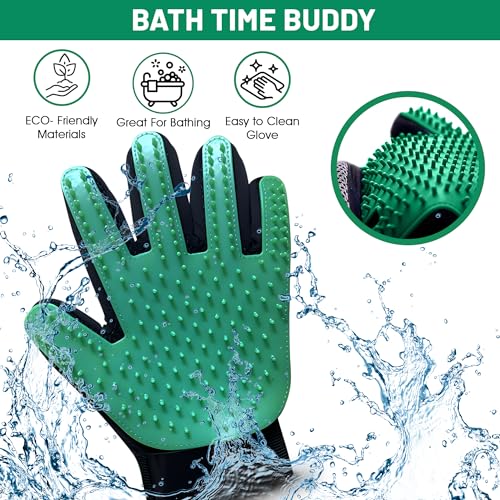 Upgrade Pet Grooming Gloves, Grooming Gloves for Dogs, Cats, Rabbits & Horses with Long and Short Hair, Efficient Pets Hair Remover Mittens - 1 Pair (Green) - color: Green