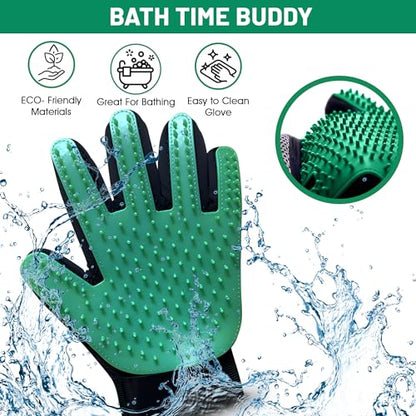Upgrade Pet Grooming Gloves, Grooming Gloves for Dogs, Cats, Rabbits & Horses with Long and Short Hair, Efficient Pets Hair Remover Mittens - 1 Pair (Green) - color: Green