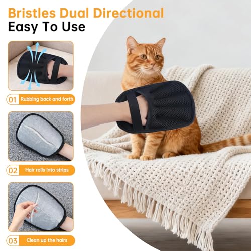 Upgraded Pet Hair Removal Glove, 2 Pack Newly Upgraded Electrostatic Pet Hair Remover Glove with Comb & Pet Hair Keychain, Magic Glove for Pet Hair for Clothing, Couch, Carpet, Car Seat