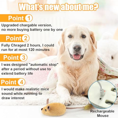 Mity rain Interactive Dog Toys, Fake Remote Control Dog Toy to Keep Them Busy, Dog Mouse Toy with Realistic Sound & Extended Tail, Automatic Dog Toy for Cats Dogs Pet, Squeaky Dog Toys Yellow - color: Yellow Remote Version