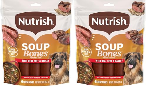 Nutrish Soup Bones Premium Dog Chews with Real Beef and Barley, 6 Chews (Rachael Ray) (Pack of 2) - size: 12.6 Ounce (Pack of 2)