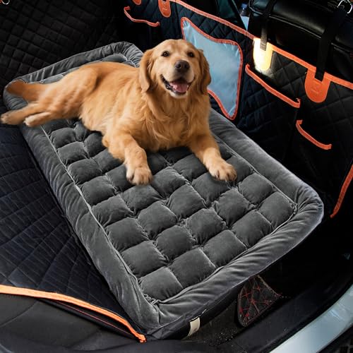 Dog Bed for Car Back Seat Soft Plush Backseat Pet Bed Mat Non-Slip Travel Pet Mat, Fuzzy Plaid Dog Seat Cover, Fit for Backseat Extenders and Trucks SUVs (Glossy-Dark Gray, 54" x 24.8") - color: Glossy-Dark Gray