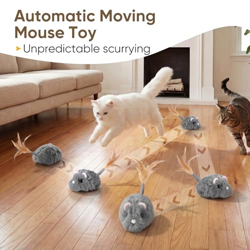 Moving Cat Toy Cat Mouse Toy with Automatically Wagging Tail Plush Mouse Toys for Cats 2026 Upgraded Interactive Cat Toy Squeaky Mouse
