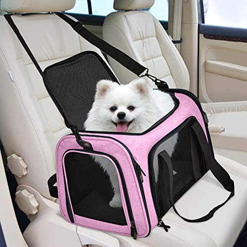 Henkelion Pet Carrier for Small Medium Cats Dogs Puppies up to 15 Lbs, TSA Airline Approved, Soft Sided, Collapsible Travel - Pink - color: Pink, size: 17.0"L x 11.0"W x 11.0"H